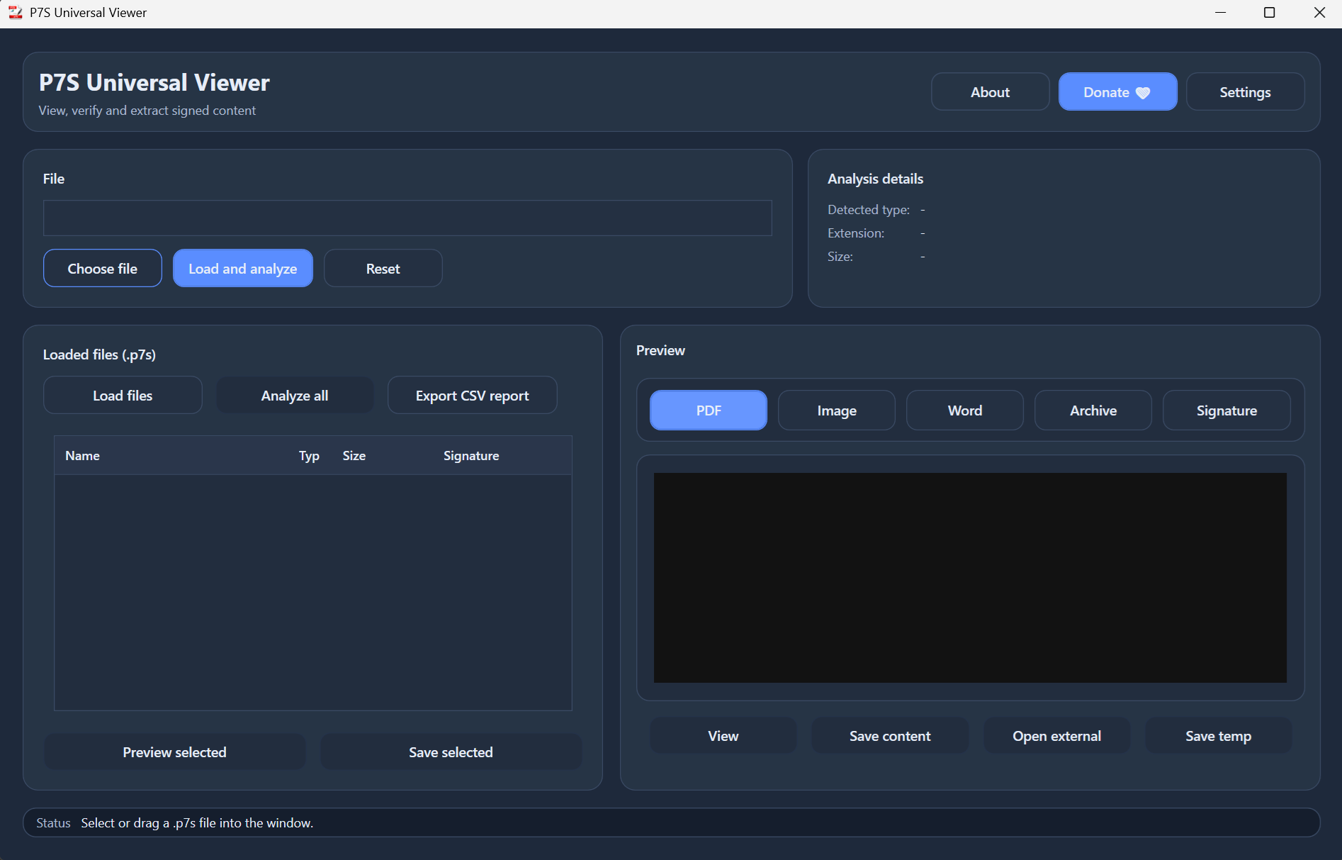 P7S Universal Viewer main screen